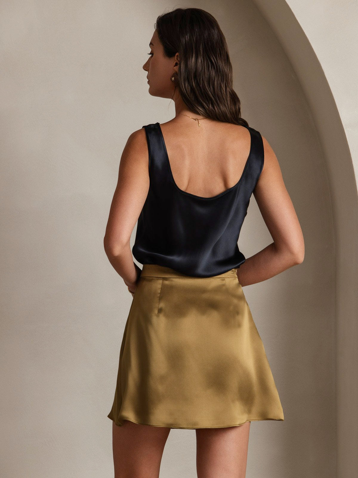 [Brown] SilkSilky  19Momme Silk Skirt 002