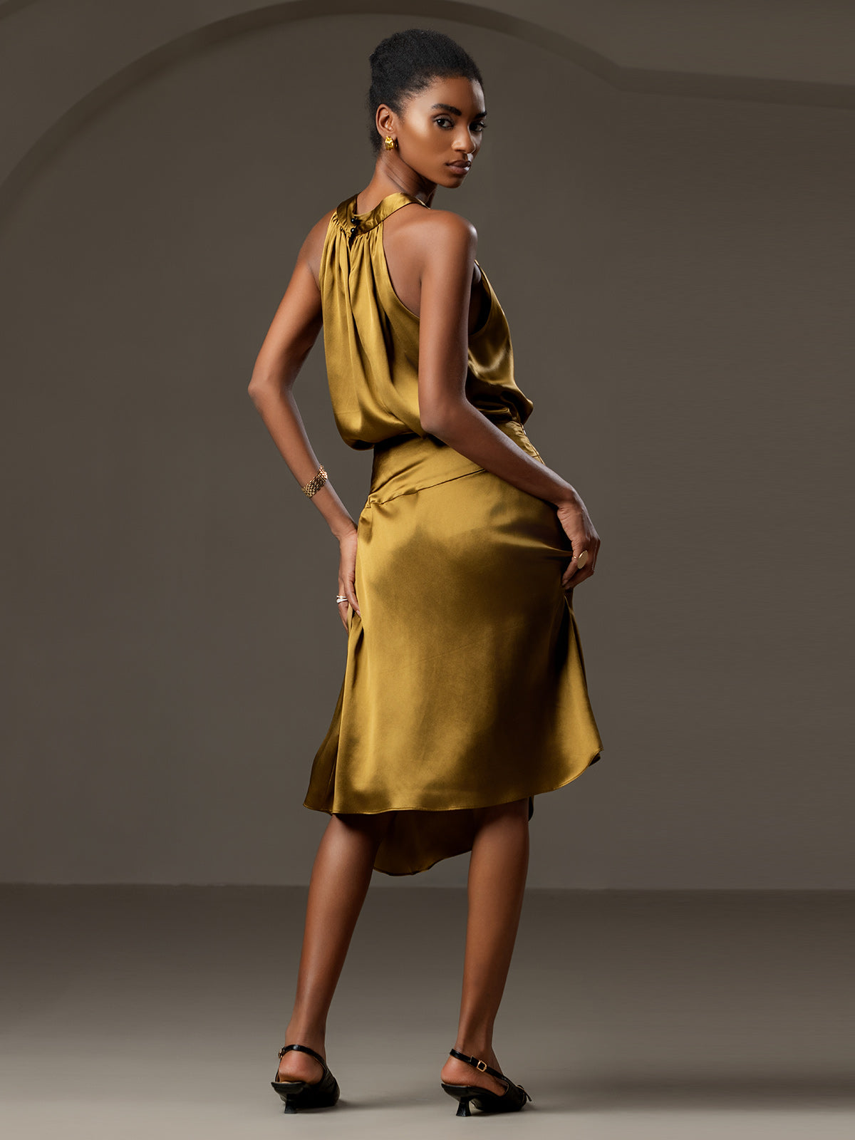 [Brown] SilkSilky  19Momme Silk Skirt 002