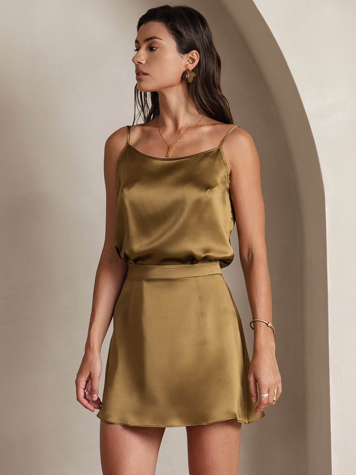 [Brown] SilkSilky  19Momme Silk Skirt 003