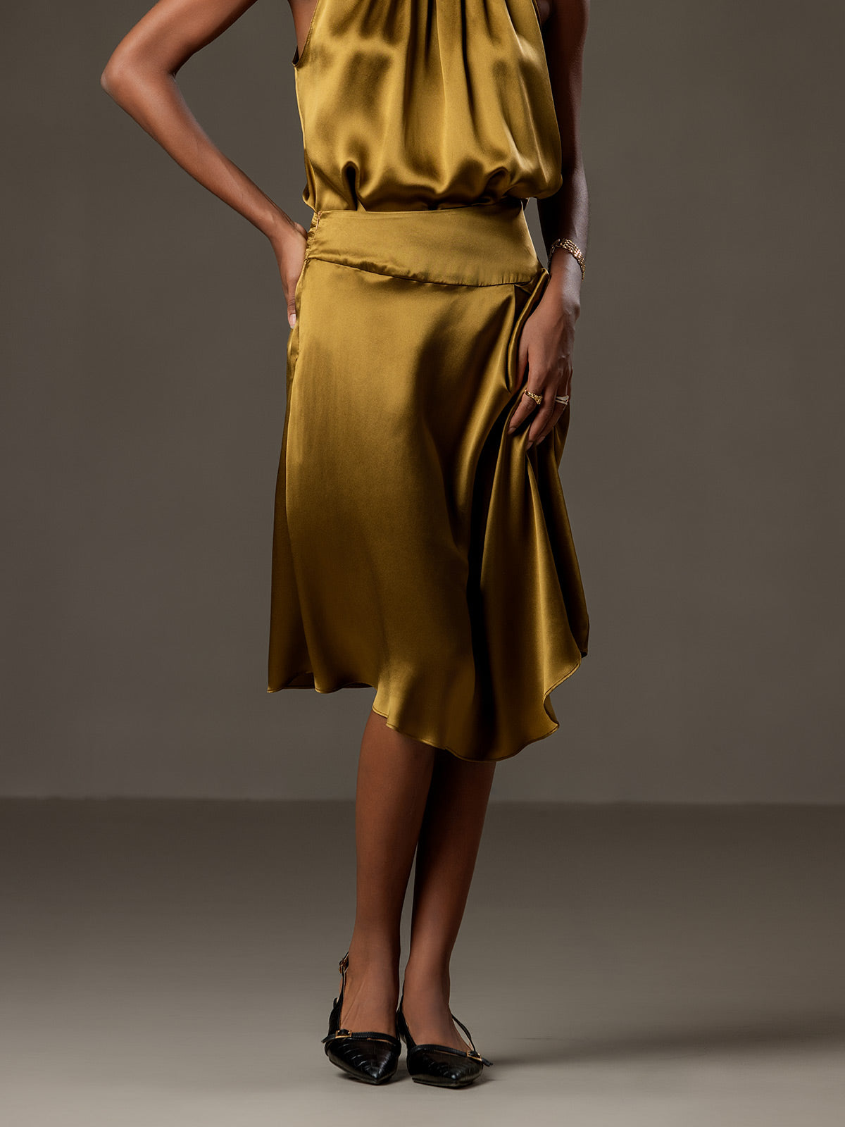 [Brown] SilkSilky  19Momme Silk Skirt 003