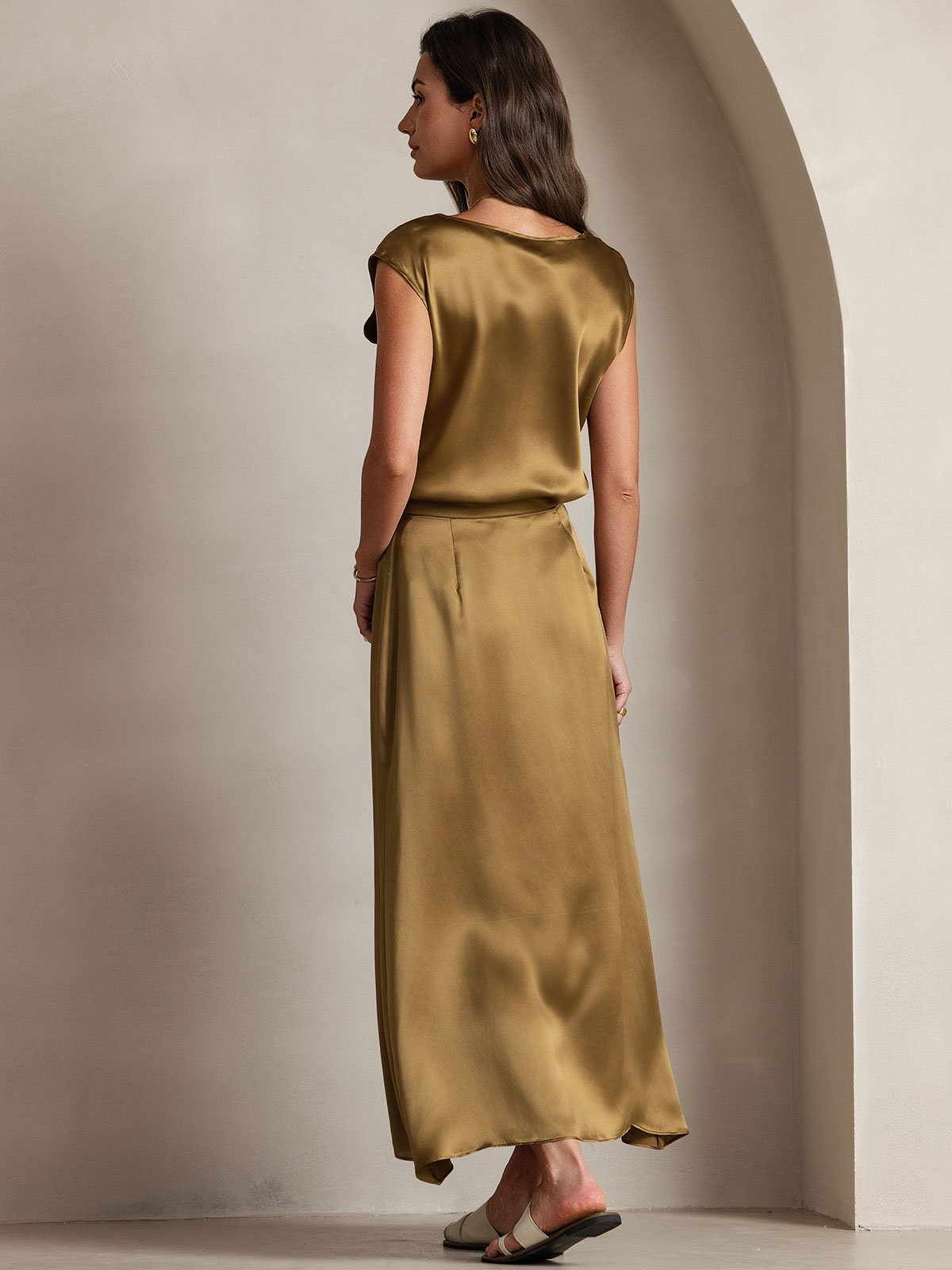 [Brown] SilkSilky 19Momme Silk Skirt 004