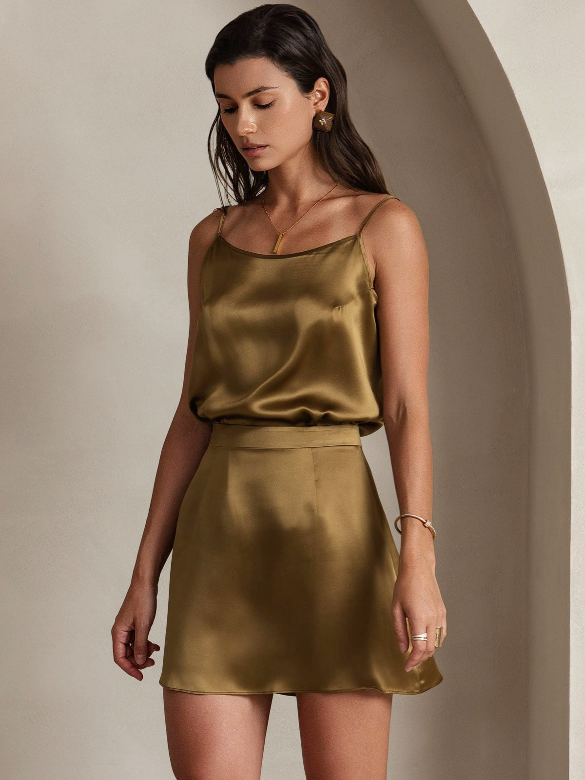 [Brown] SilkSilky 19Momme Silk Skirt 004