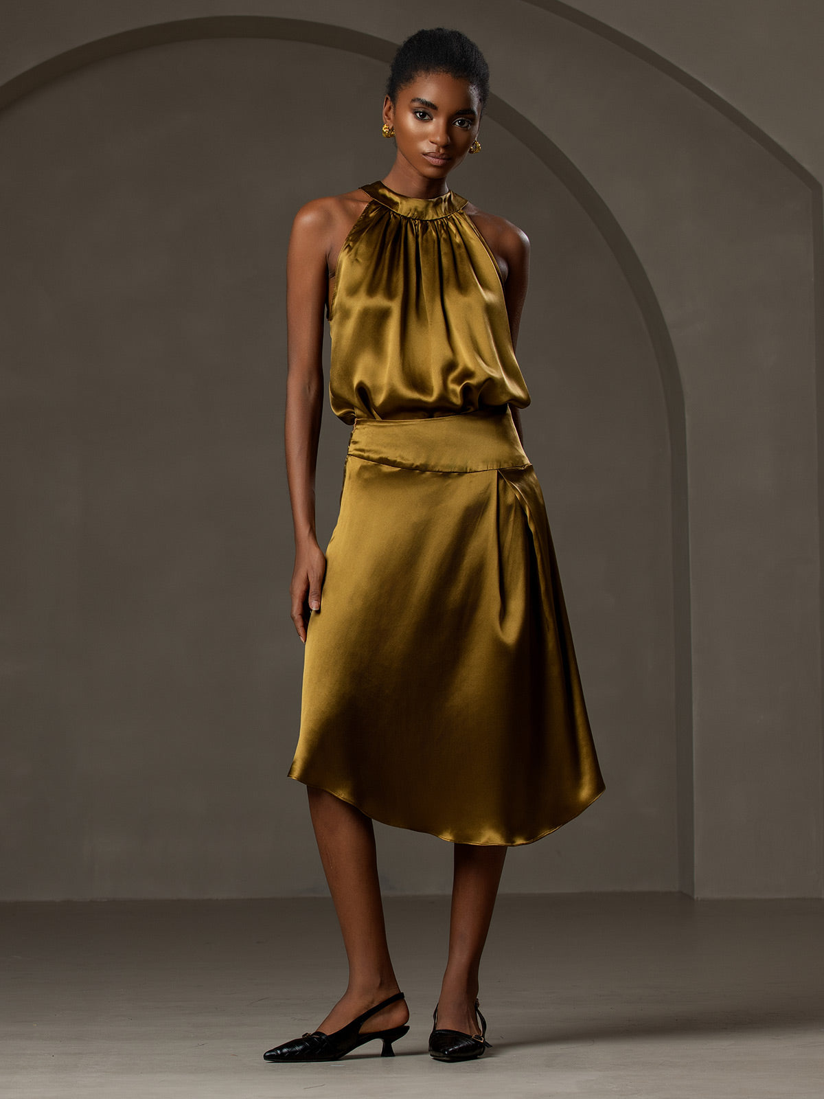 [Brown] SilkSilky  19Momme Silk Skirt 006