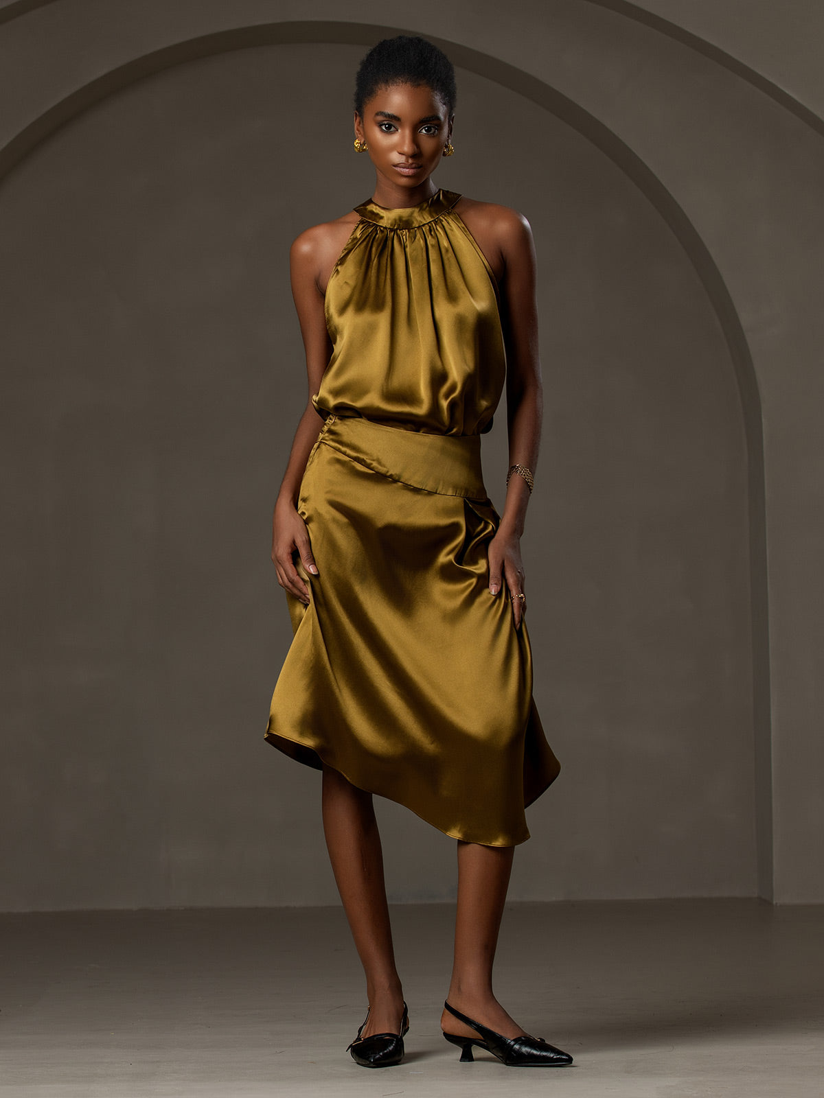 [Brown] SilkSilky  19Momme Silk Skirt 007