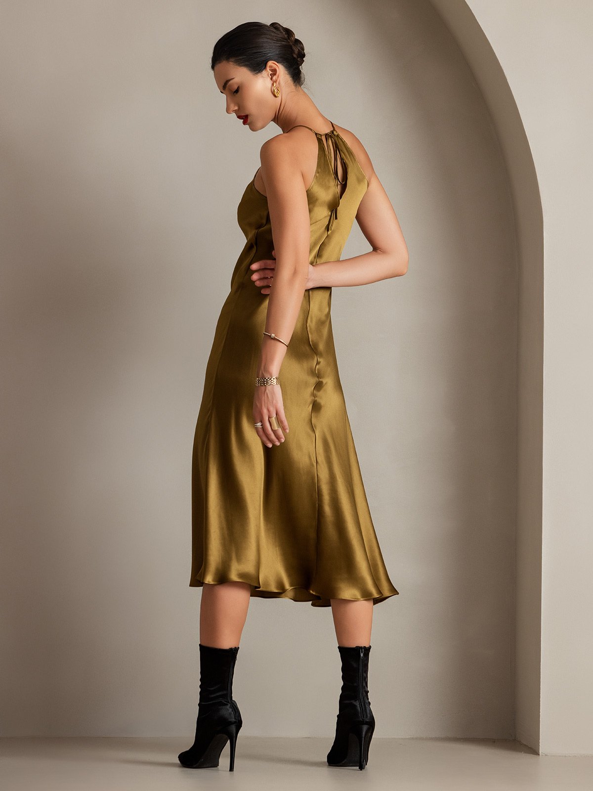 [Brown] SilkSilky 19Momme Silk Sleeveless Dress 002