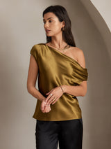 [Brown] SilkSilky  Sleeveless One Shoulder Women's T-Shirt 001