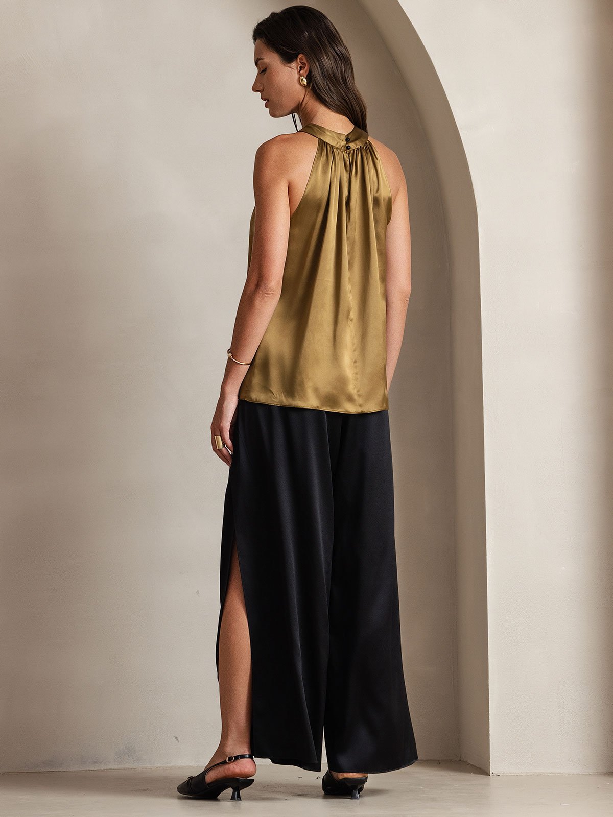 [Brown] SilkSilky 19Momme Silk Sleeveless Womens T-Shirt 002