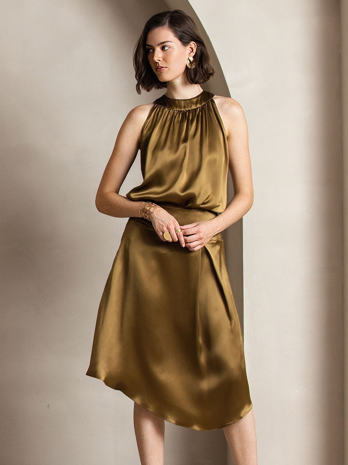 [Brown] SilkSilky 19Momme Silk Sleeveless Womens T-Shirt 007
