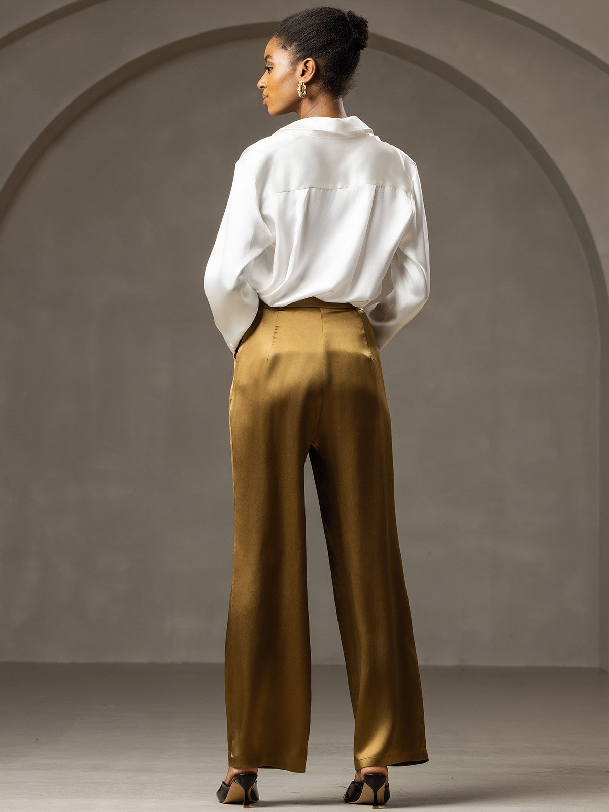 [Brown] SilkSilky 19Momme Silk Womens Pants 002