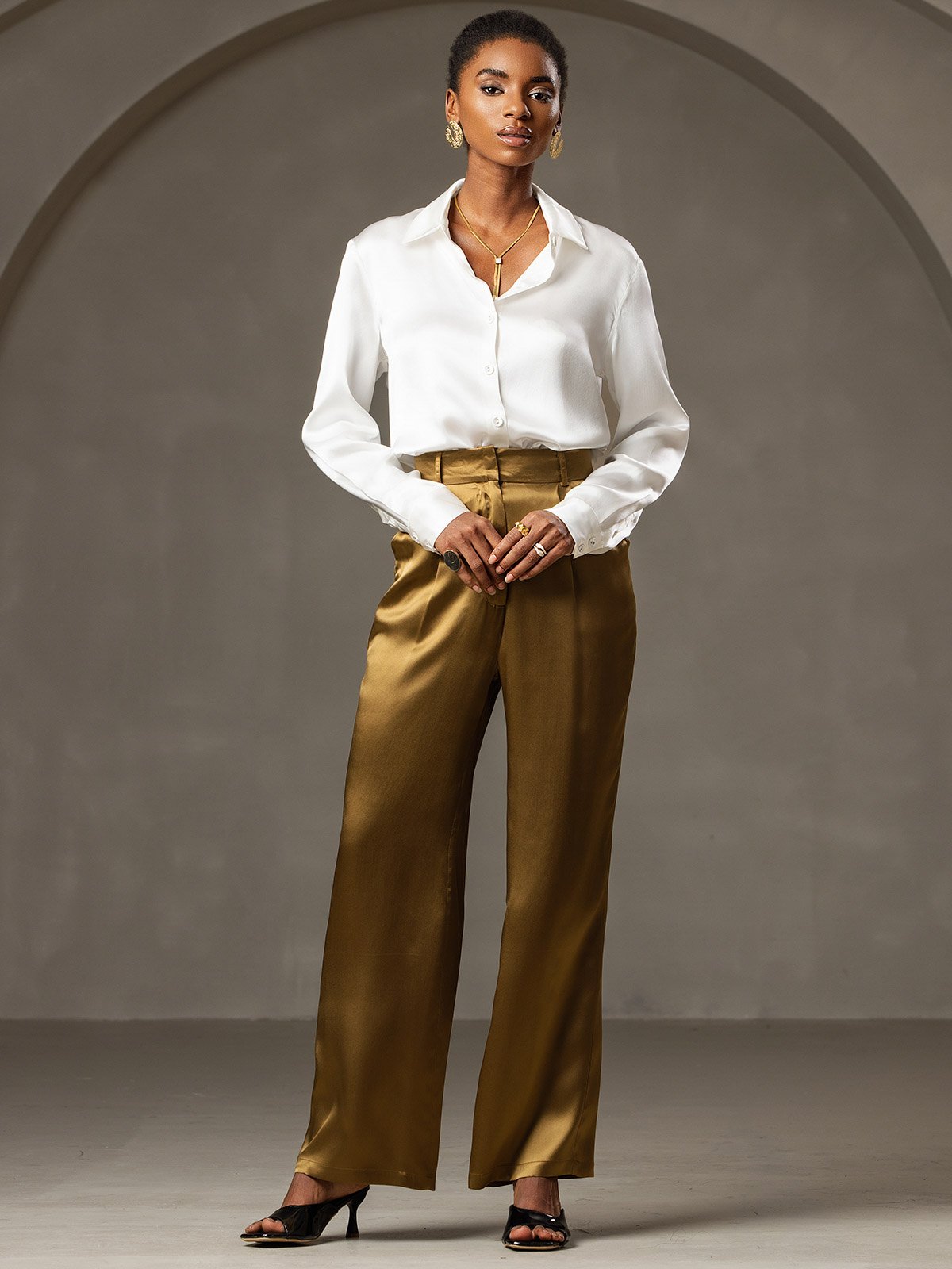 [Brown] SilkSilky 19Momme Silk Womens Pants 003