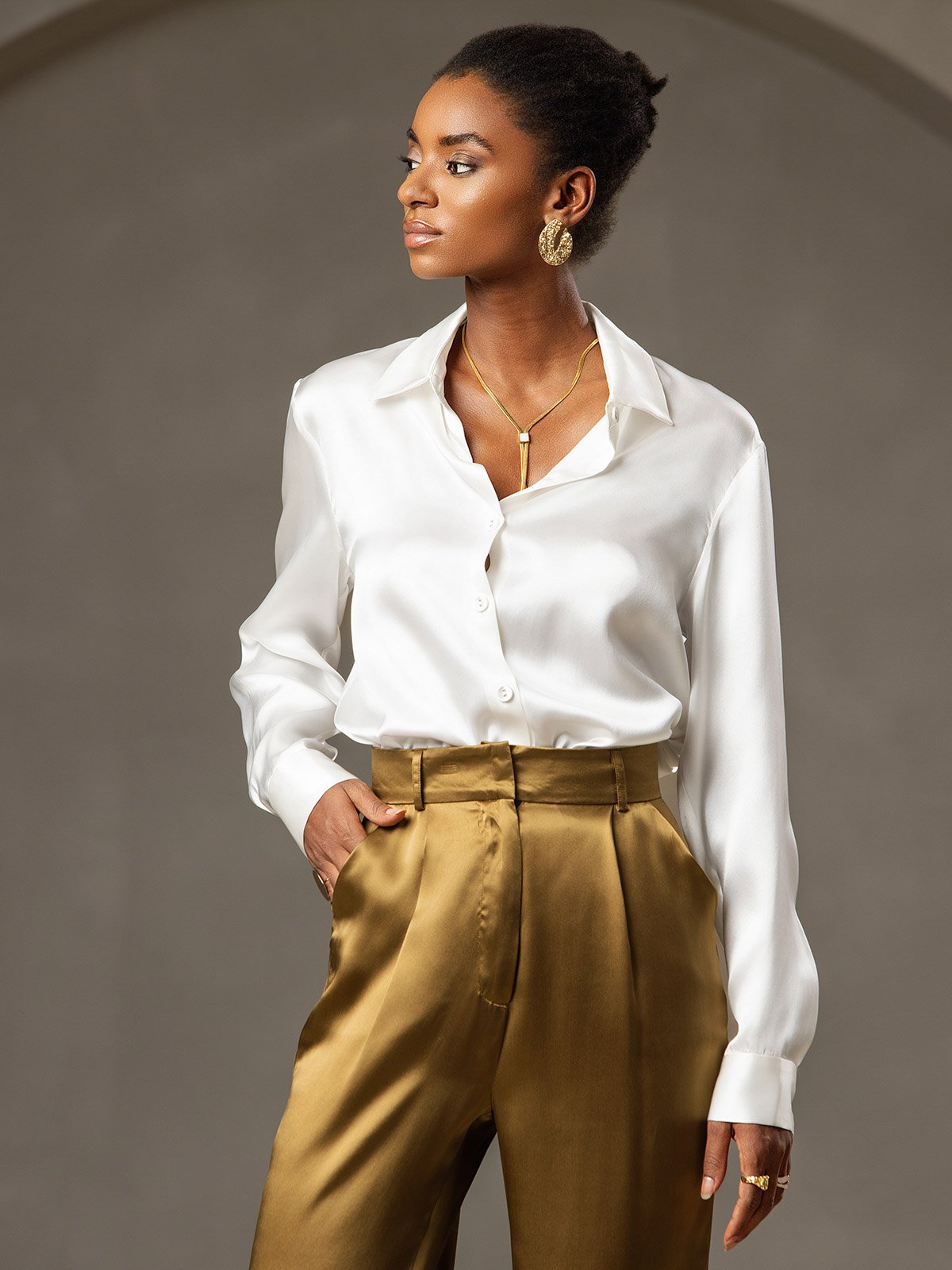 [Brown] SilkSilky 19Momme Silk Womens Pants 004