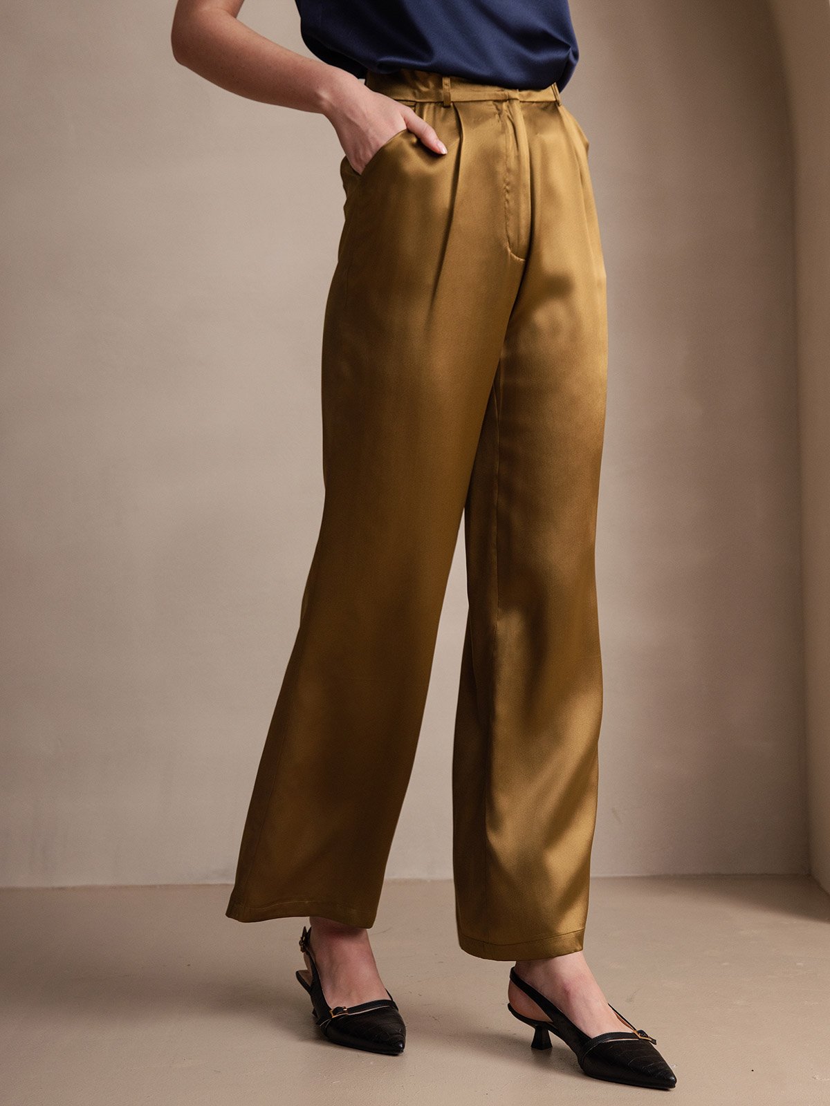 [Brown] SilkSilky 19Momme Silk Womens Pants 006