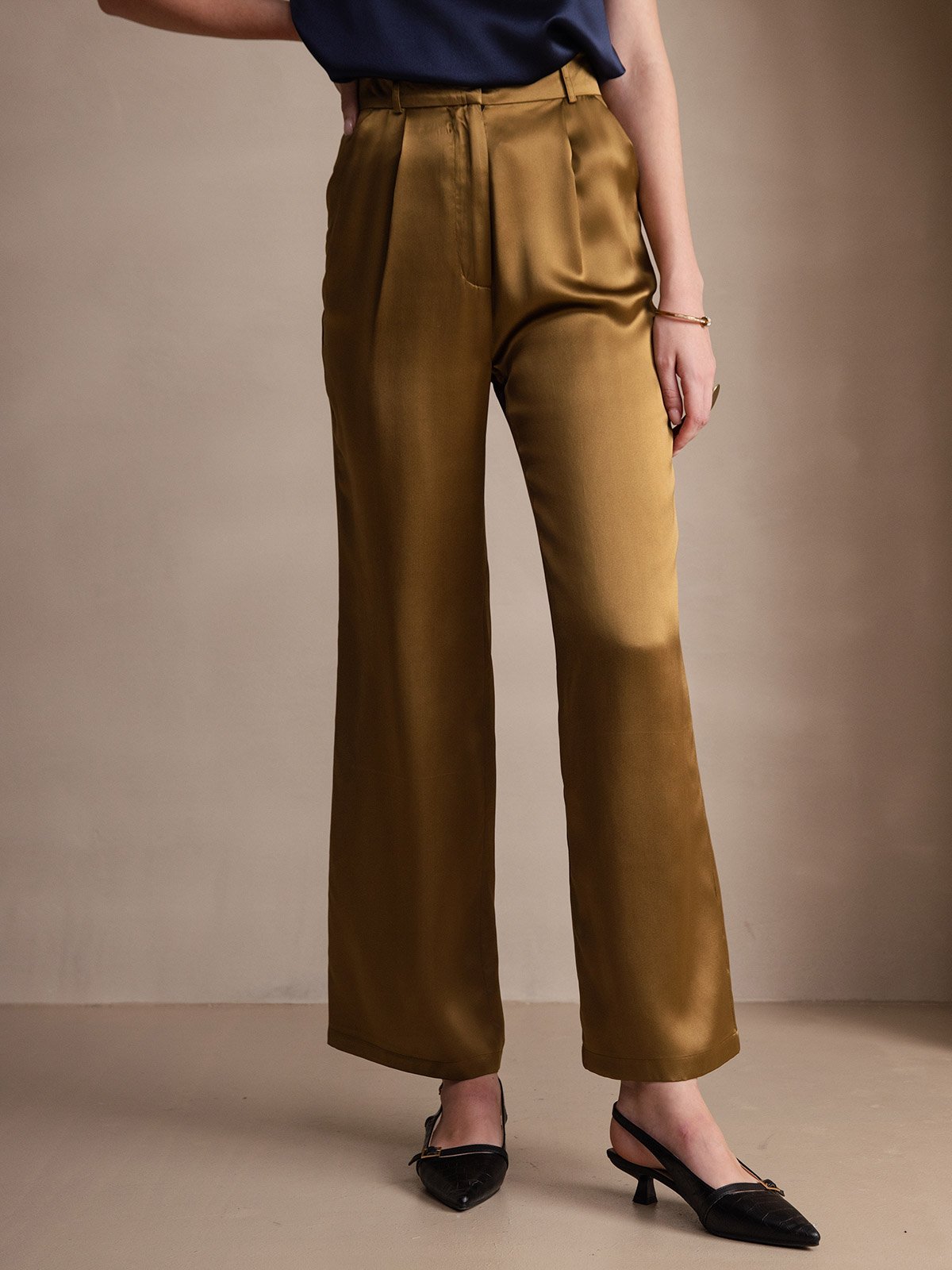 [Brown] SilkSilky 19Momme Silk Womens Pants 007