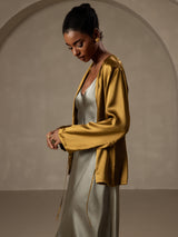 [Brown] SilkSilky  19Momme Stretch Silk Charmeuse Long Sleeve Women's Outerwear 001