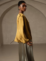 [Brown] SilkSilky  19Momme Stretch Silk Charmeuse Long Sleeve Women's Outerwear 004
