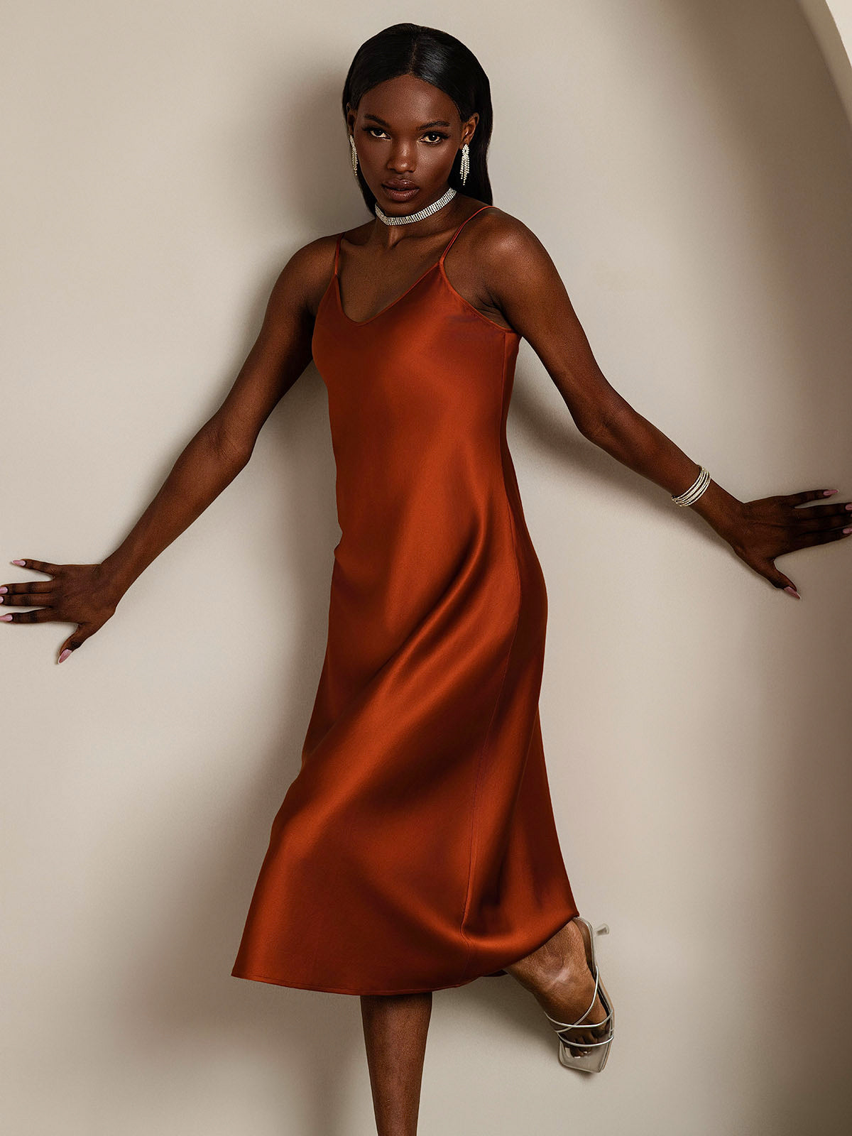 [Caramel] SilkSilky Pure Silk Sleeveless Round Neck Nightgown 006