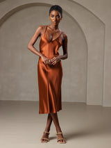 [Caramel] SilkSilky  Spaghetti Strap V Neck Dress 005