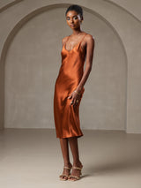 [Caramel] SilkSilky  Spaghetti Strap V Neck Dress 006