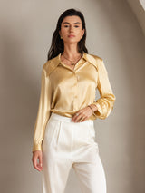 [Champagne] SilkSilky  19Momme Long Sleeve Collar Women's Shirt 001