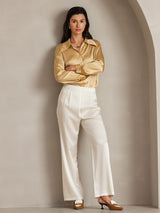 [Champagne] SilkSilky  19Momme Long Sleeve Collar Women's Shirt 004