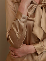 [Champagne] SilkSilky  19Momme Long Sleeve Tie Neck Women's Shirt 004