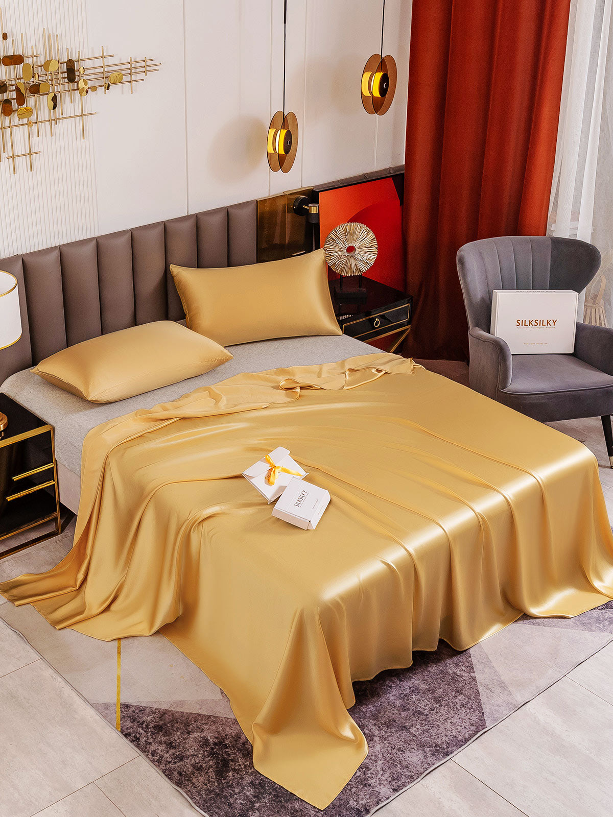 [Champagne] SilkSilky 19Momme Pure Silk Bedding Set 001