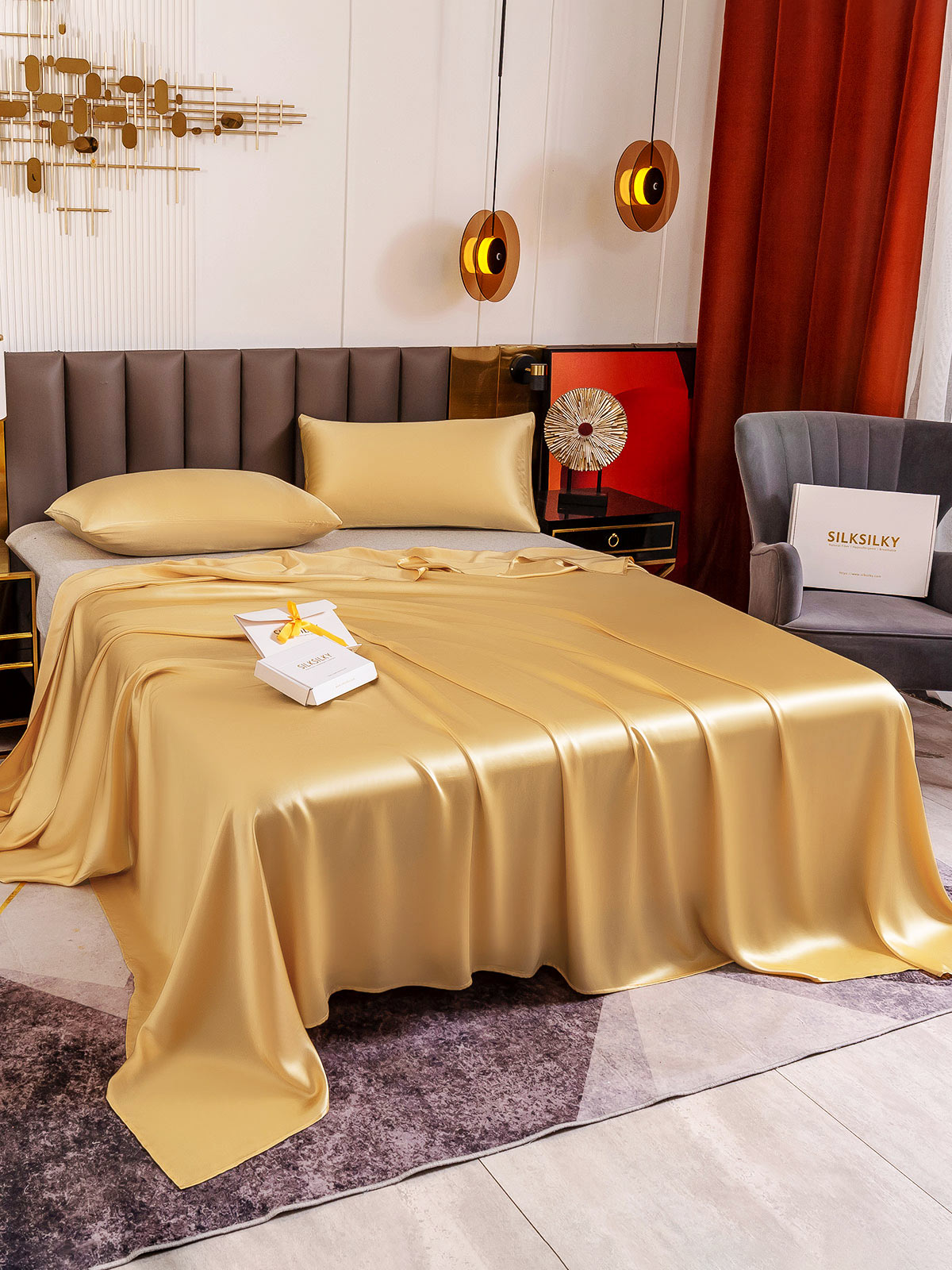 [Champagne] SilkSilky 19Momme Pure Silk Bedding Set 004
