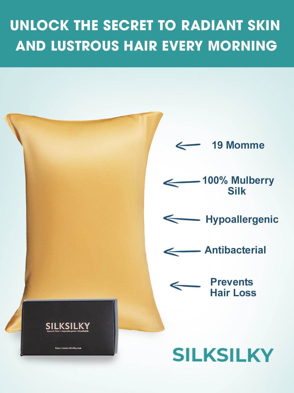 [Champagne] SilkSilky 19Momme Pure Silk Pillowcase 002