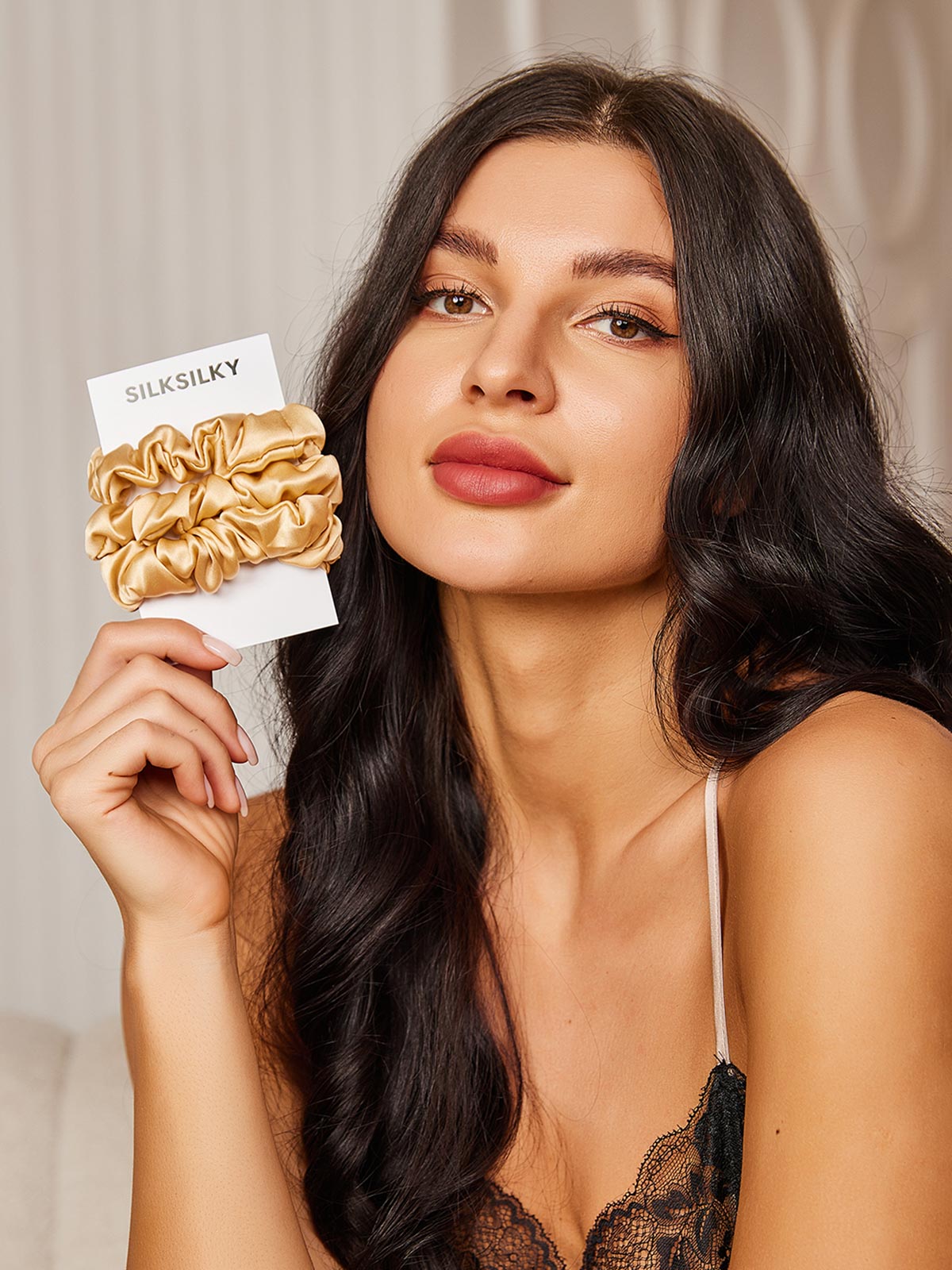 [Champagne] SilkSilky 19Momme Pure Silk Scrunchie 002
