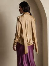 [Champagne] SilkSilky  Long Sleeve Tie Neck Blouse 002