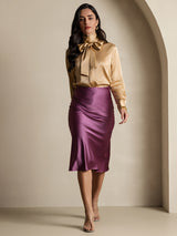 [Champagne] SilkSilky  19Momme Long Sleeve Tie Neck Blouse 006