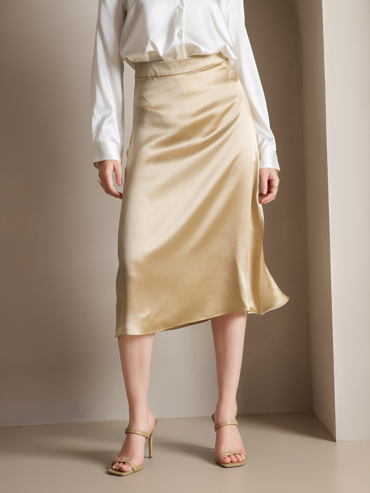 [Champagne] SilkSilky 19Momme Silk Skirt 001