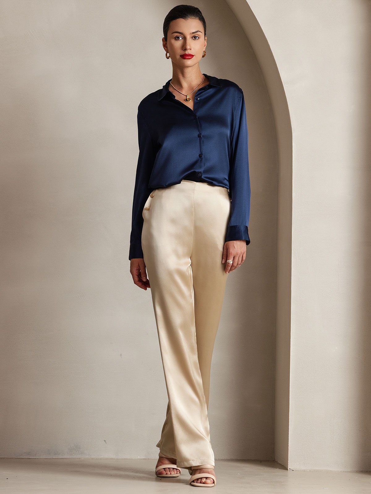 [Champagne] SilkSilky 19Momme Silk Womens Pants 001