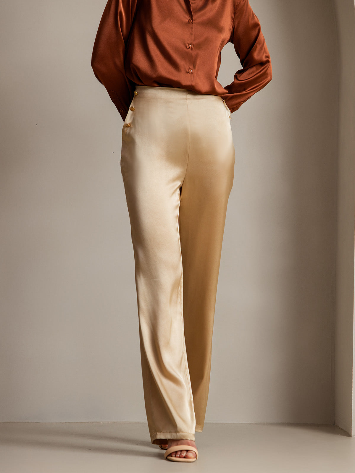 [Champagne] SilkSilky 19Momme Silk Womens Pants 001