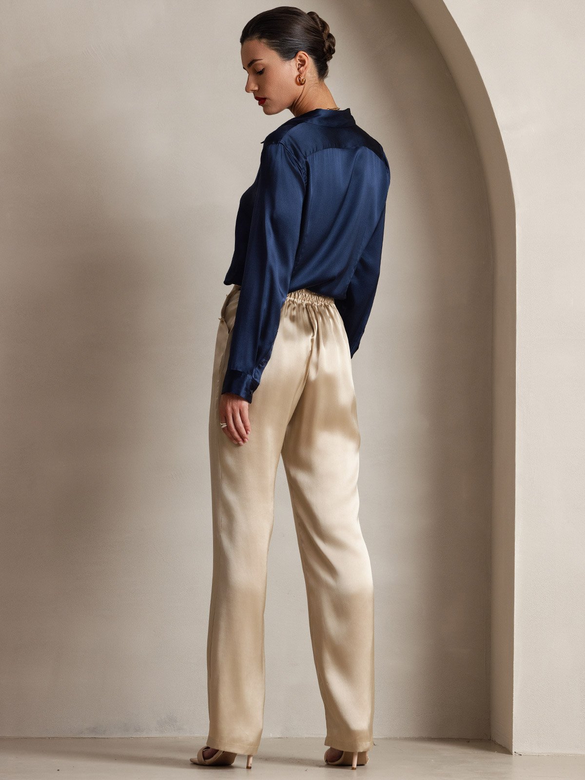 [Champagne] SilkSilky 19Momme Silk Womens Pants 002