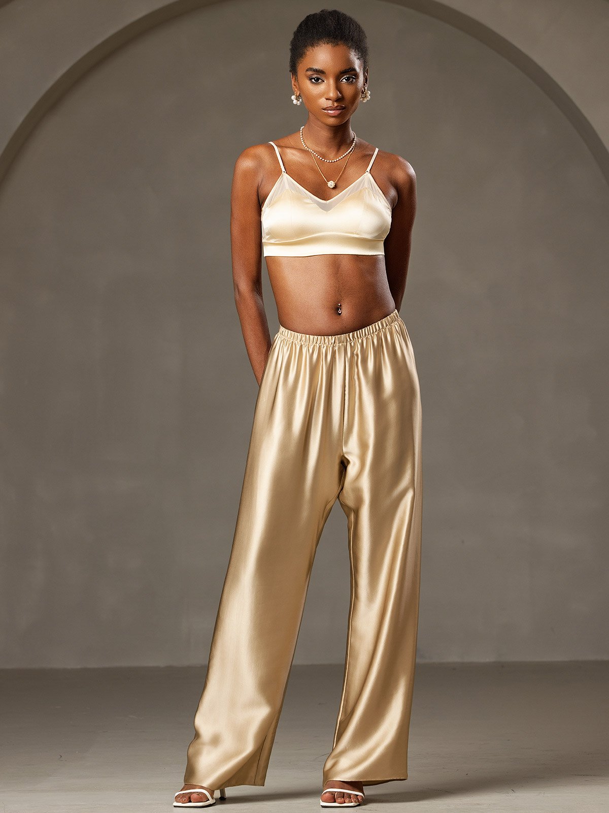 [Champagne] SilkSilky 19Momme Silk Womens Pants 003