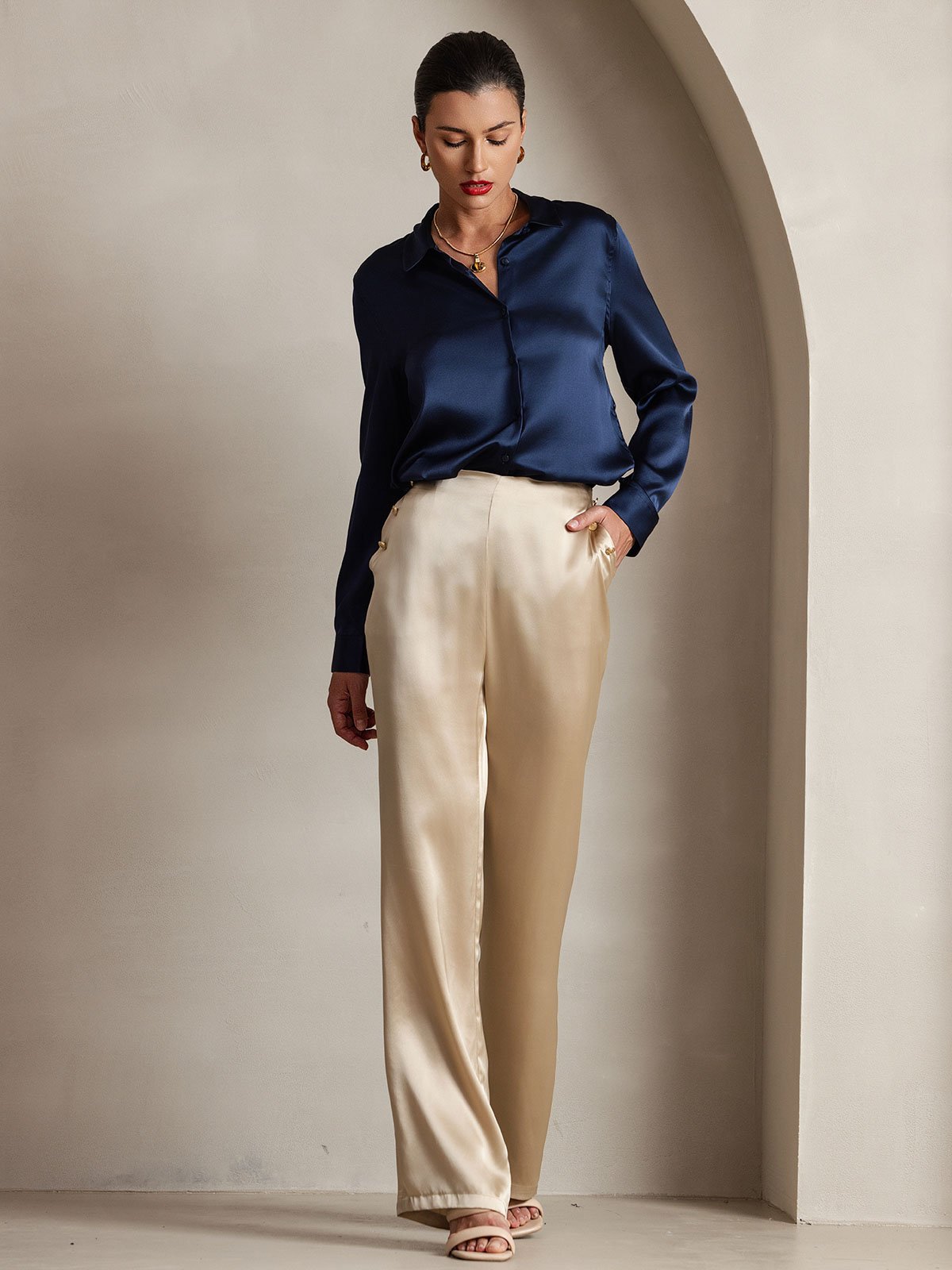 [Champagne] SilkSilky 19Momme Silk Womens Pants 005