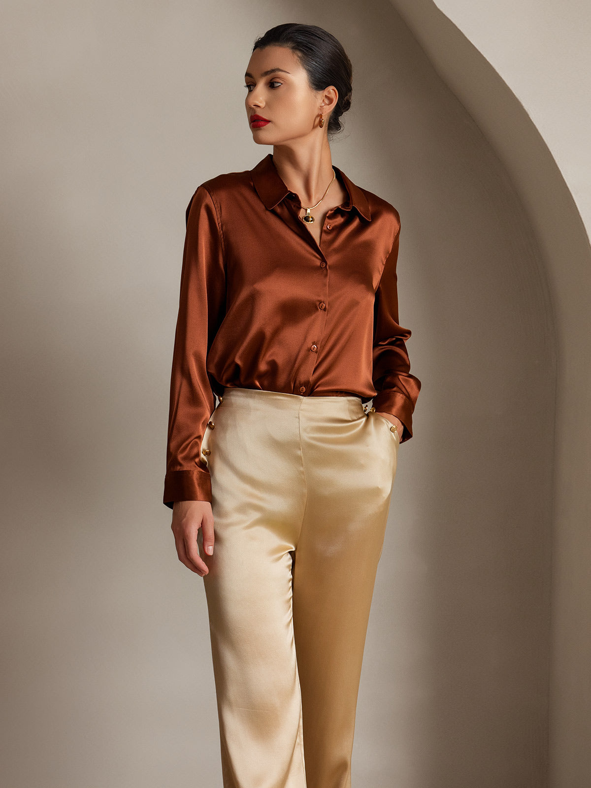 [Champagne] SilkSilky 19Momme Silk Womens Pants 005