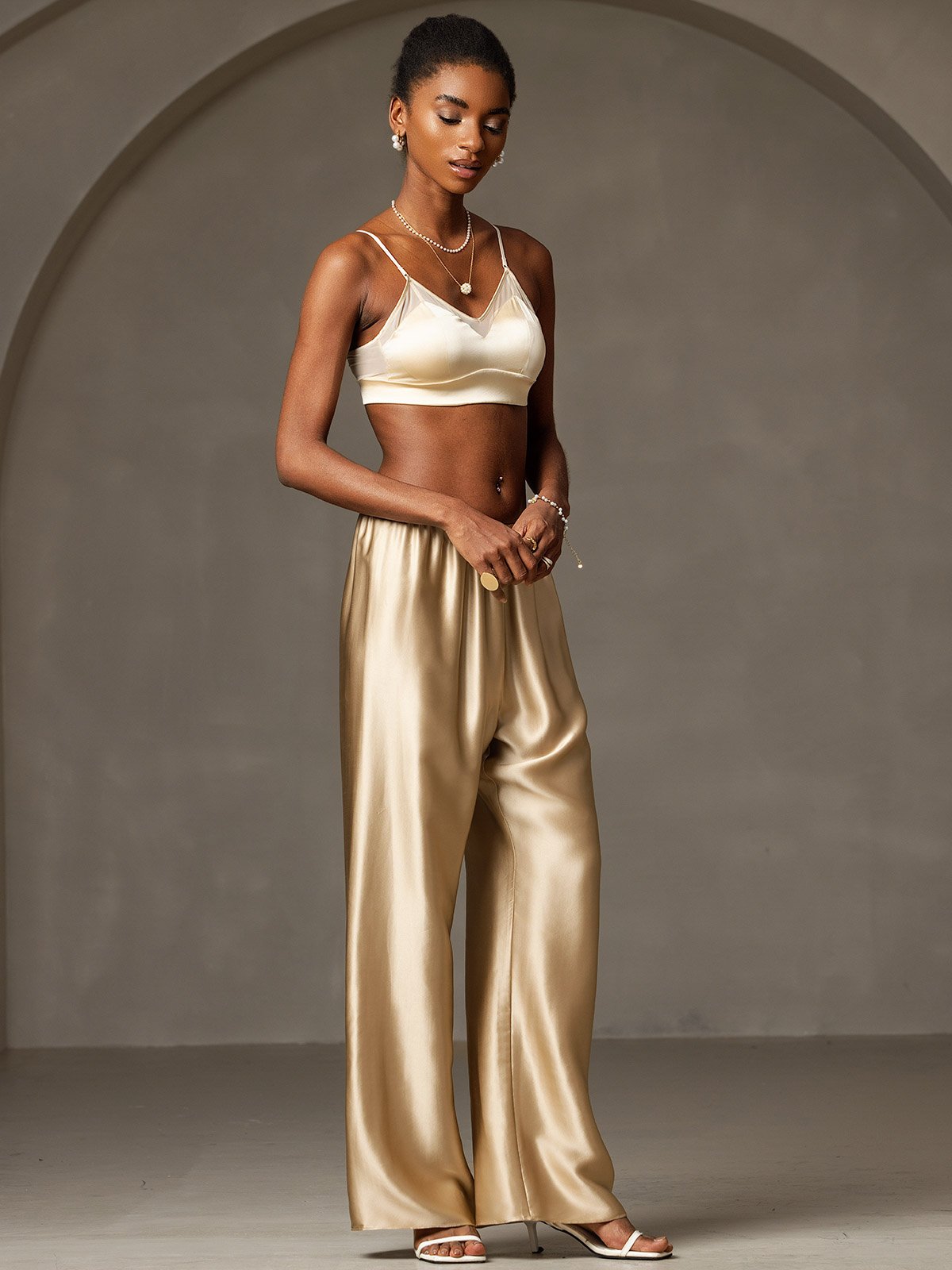 [Champagne] SilkSilky 19Momme Silk Womens Pants 005
