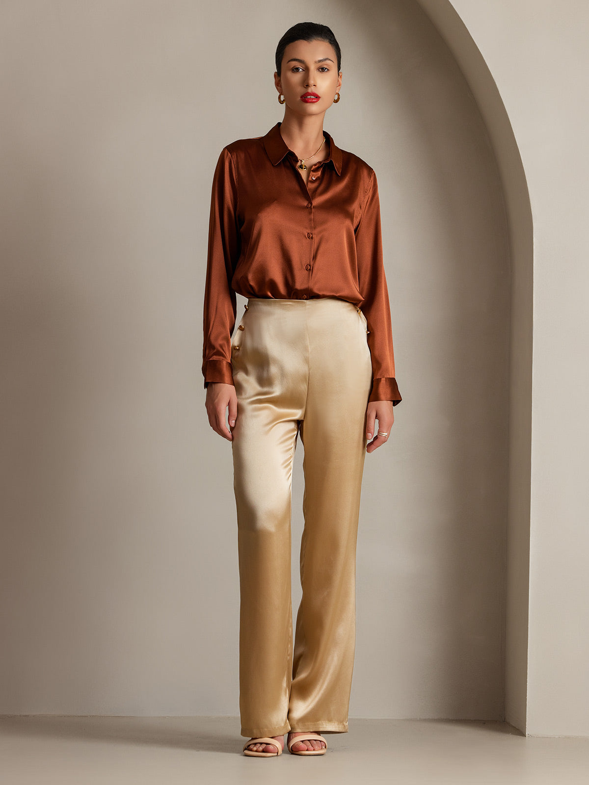[Champagne] SilkSilky 19Momme Silk Womens Pants 006