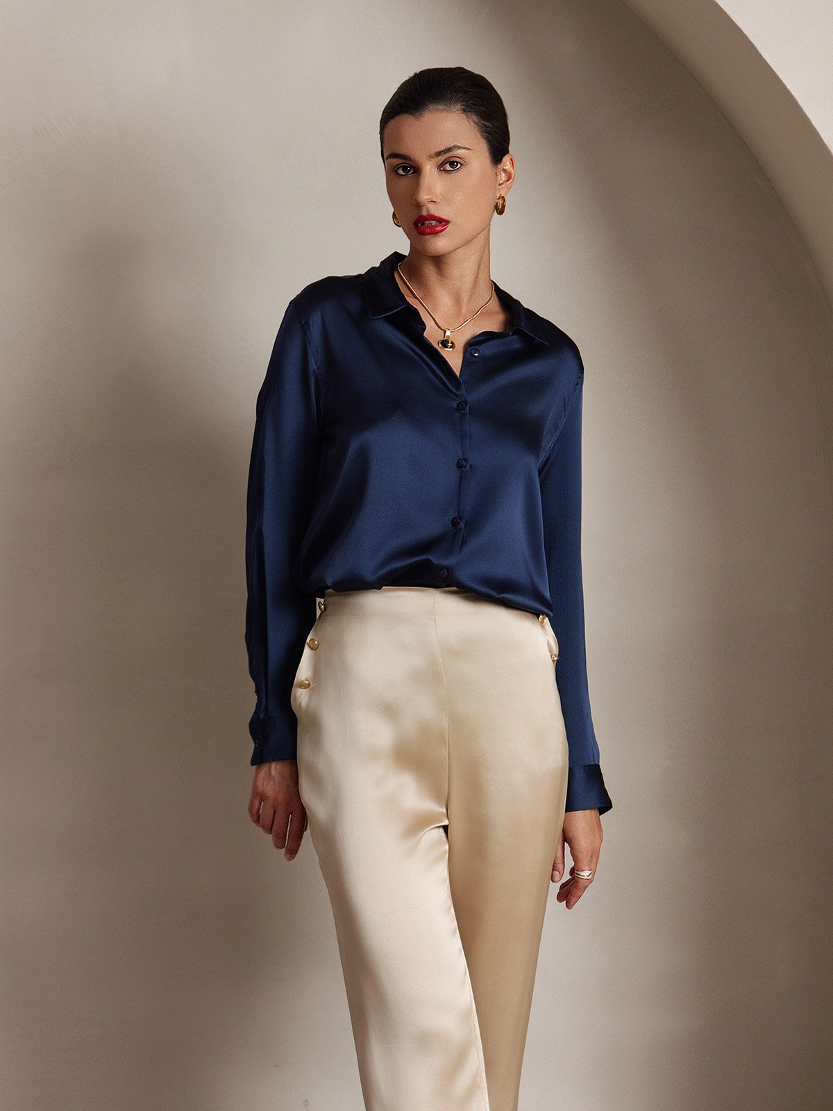 [Champagne] SilkSilky 19Momme Silk Womens Pants 007