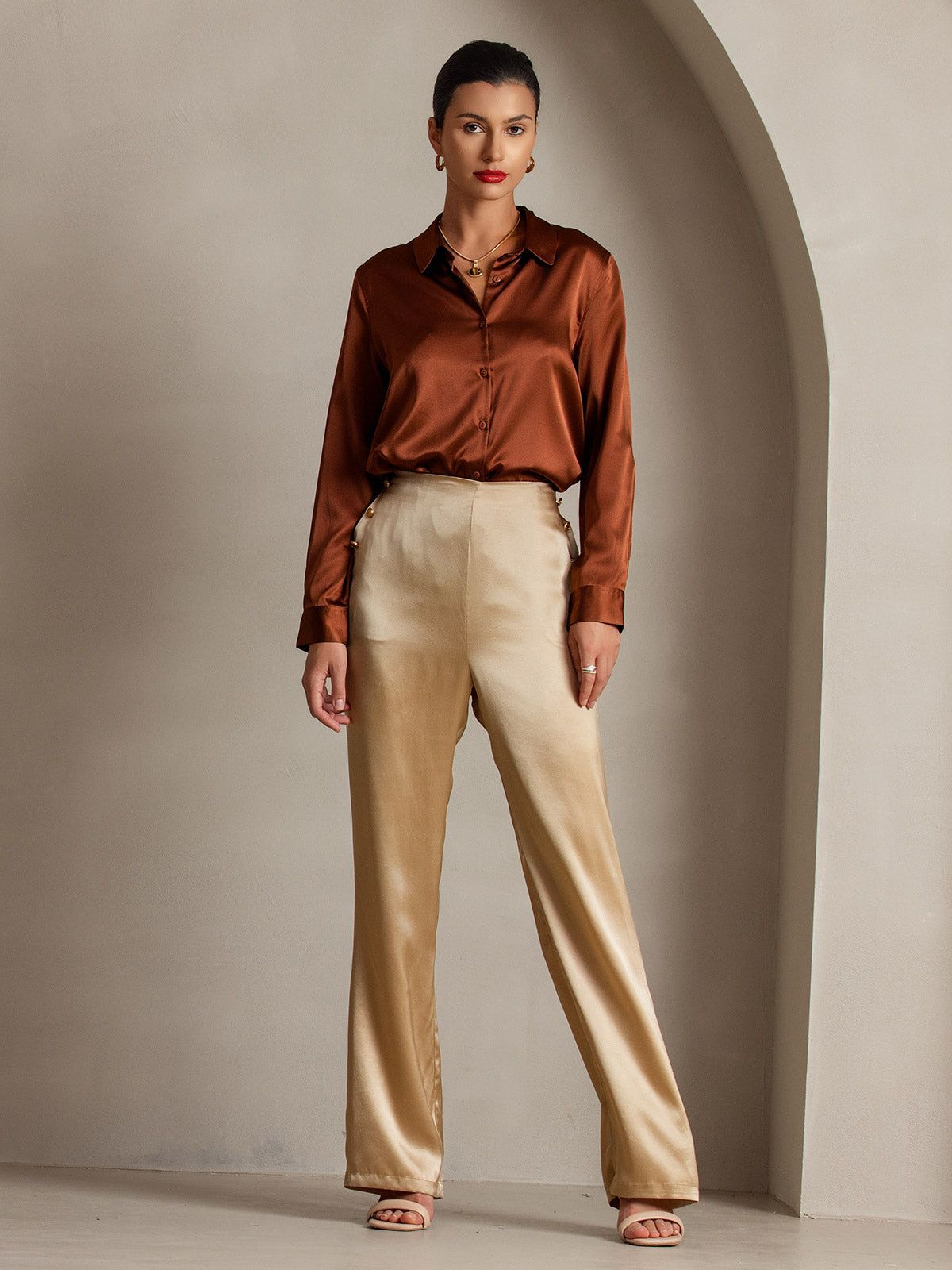 [Champagne] SilkSilky 19Momme Silk Womens Pants 007