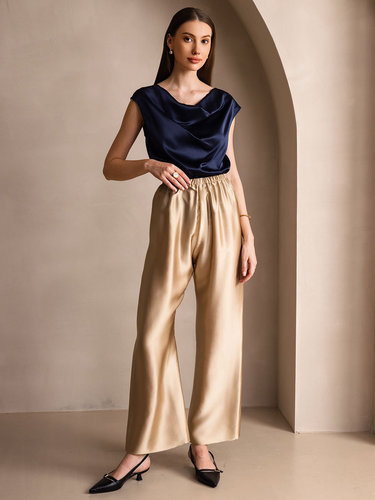 [Champagne] SilkSilky 19Momme Silk Womens Pants 007