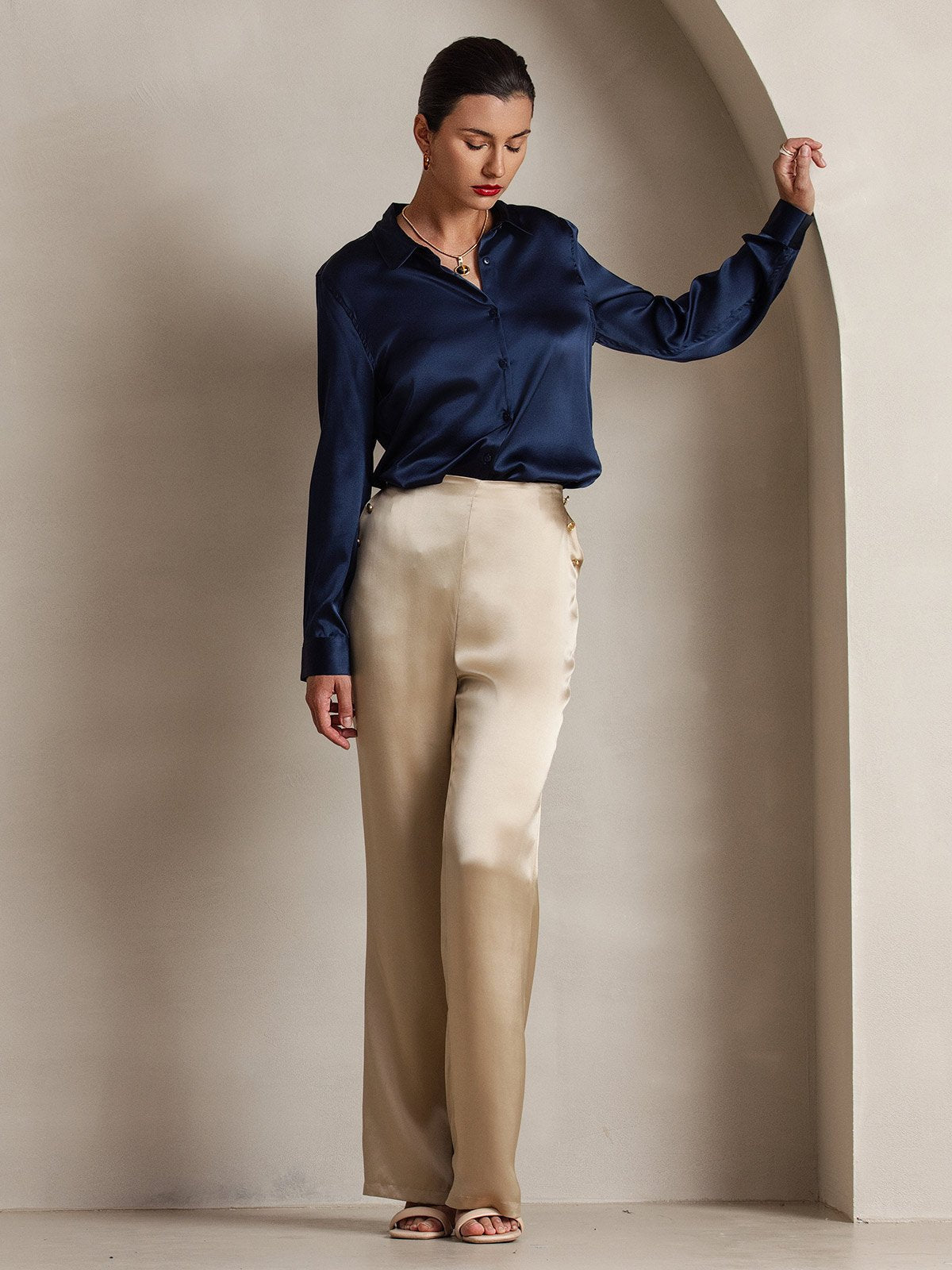 [Champagne] SilkSilky 19Momme Silk Womens Pants 008