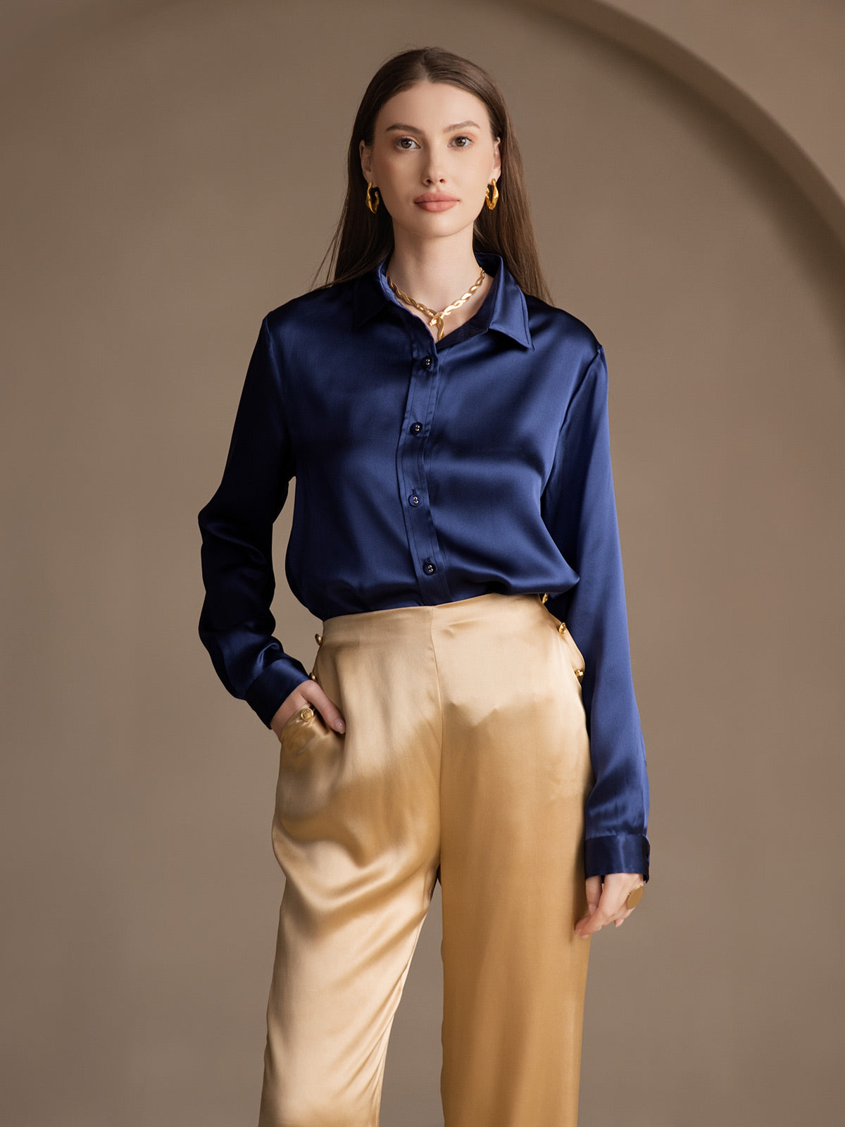 [Champagne] SilkSilky 19Momme Silk Womens Pants 008