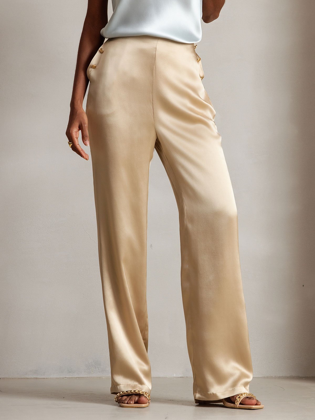 [Champagne] SilkSilky 19Momme Silk Womens Pants 009