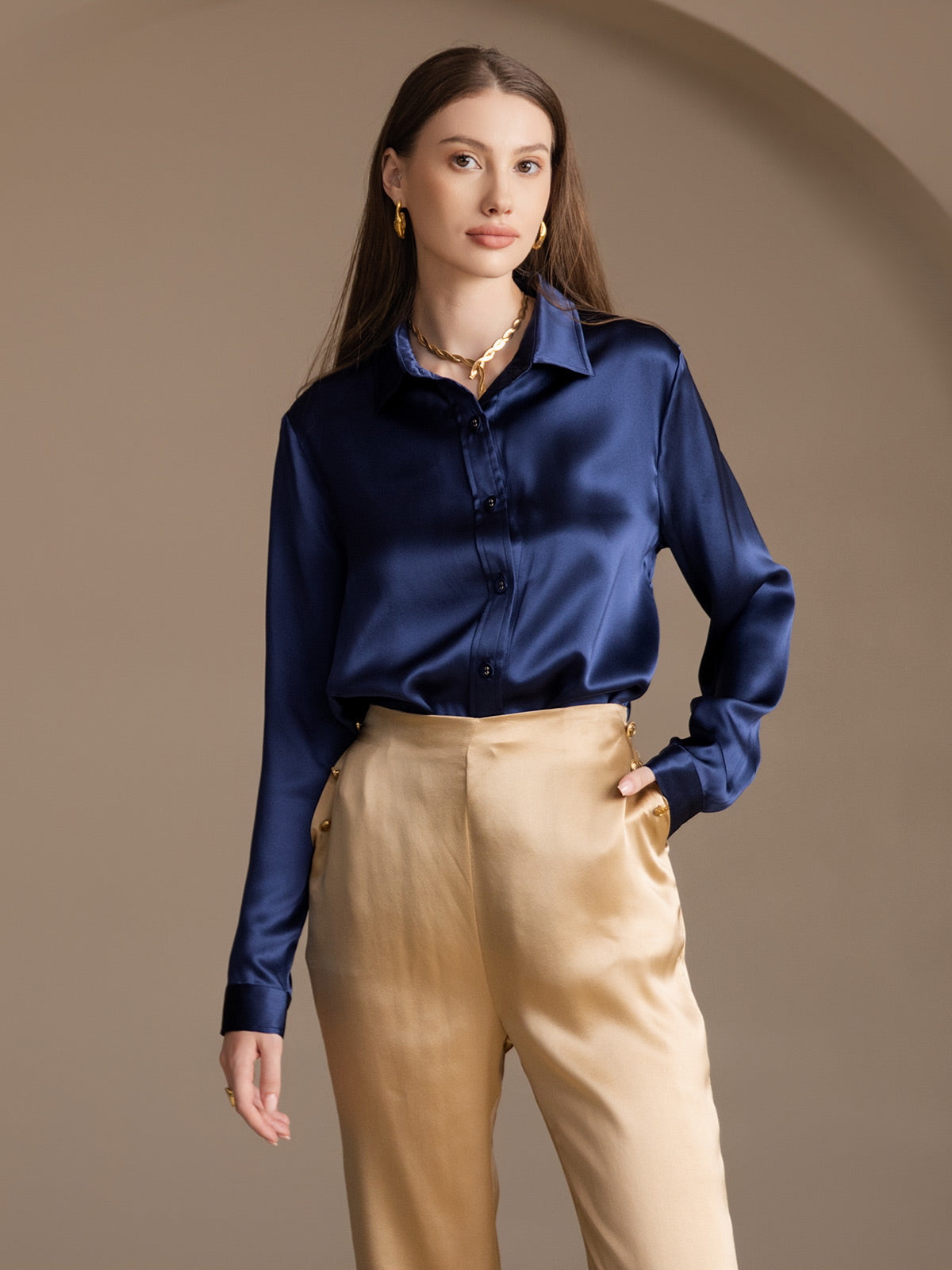 [Champagne] SilkSilky 19Momme Silk Womens Pants 009