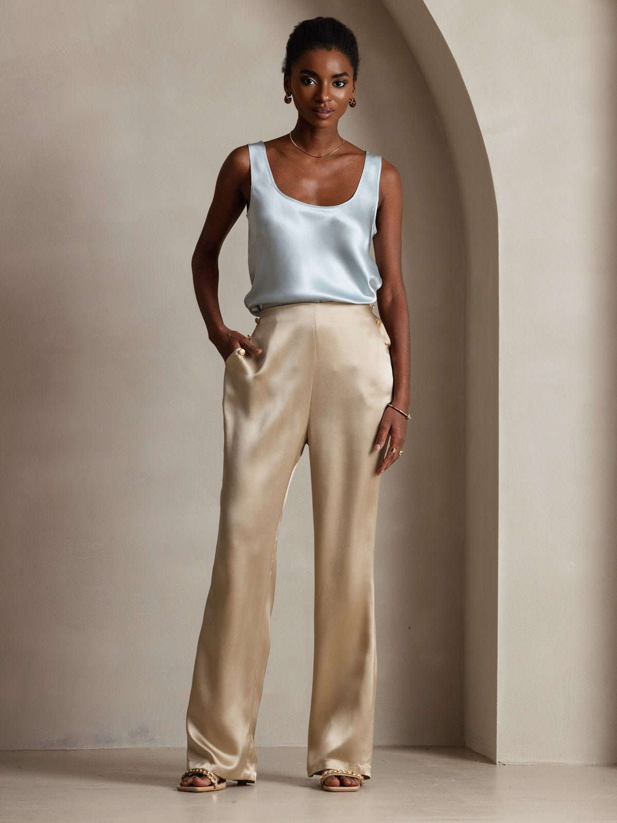 [Champagne] SilkSilky 19Momme Silk Womens Pants 010