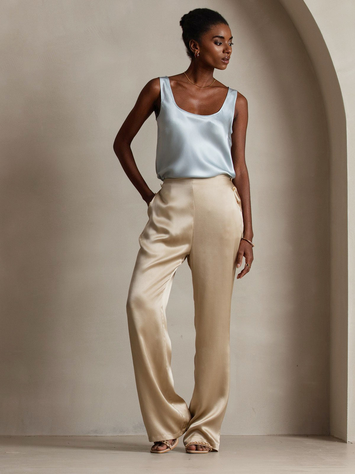 [Champagne] SilkSilky 19Momme Silk Womens Pants 011
