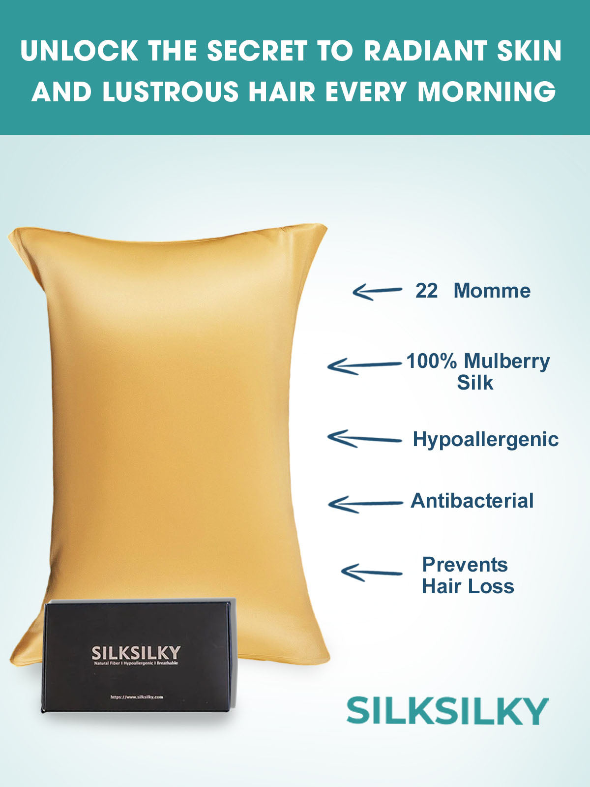 [Champagne] SilkSilky 22Momme Pure Silk Pillowcase 002